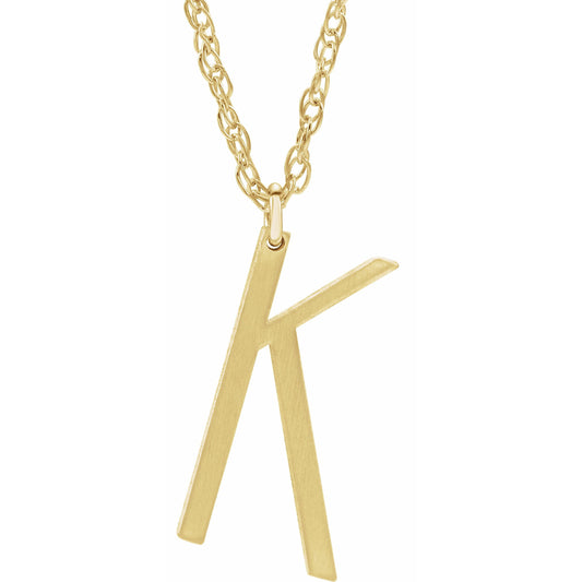 14K Yellow Block Initial K 16-18 Necklace with Brush Finish