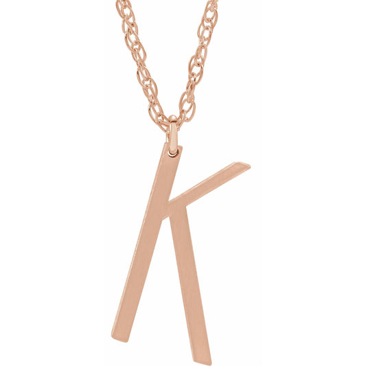 14K Rose Block Initial K 16-18 Necklace with Brush Finish