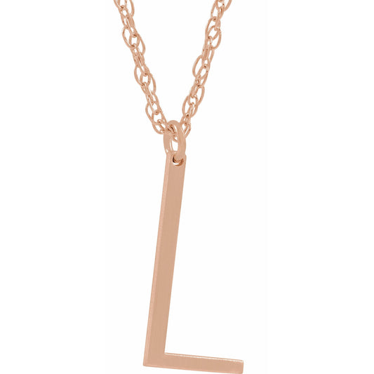14K Rose Block Initial L 16-18 Necklace with Brush Finish