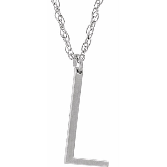 14K White Block Initial L 16-18 Necklace with Brush Finish