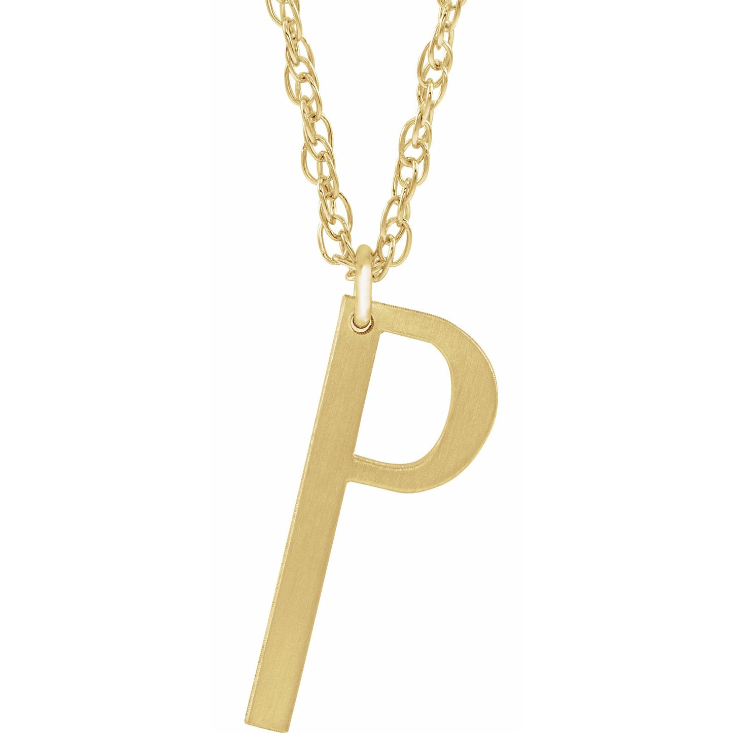 14K Yellow Block Initial P 16-18 Necklace with Brush Finish