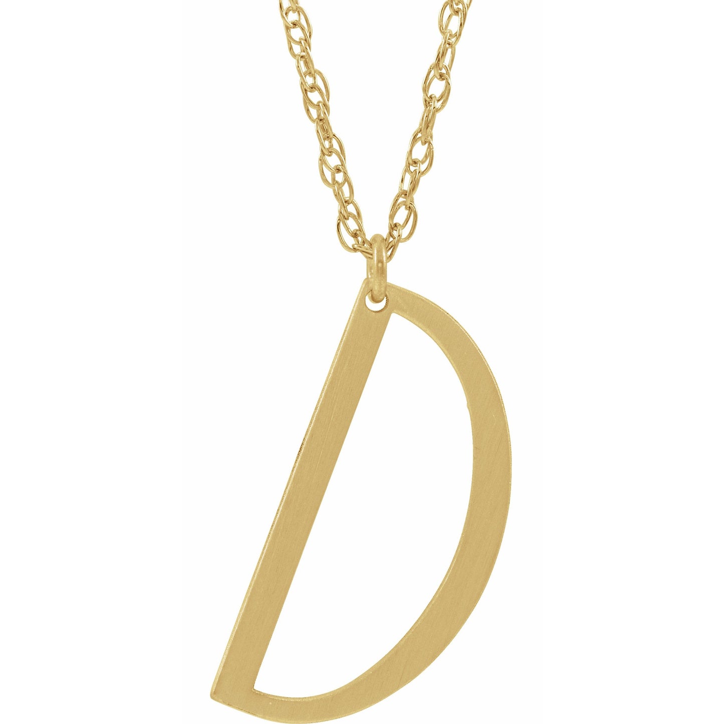 14K Yellow Block Initial D 16-18 Necklace with Brush Finish