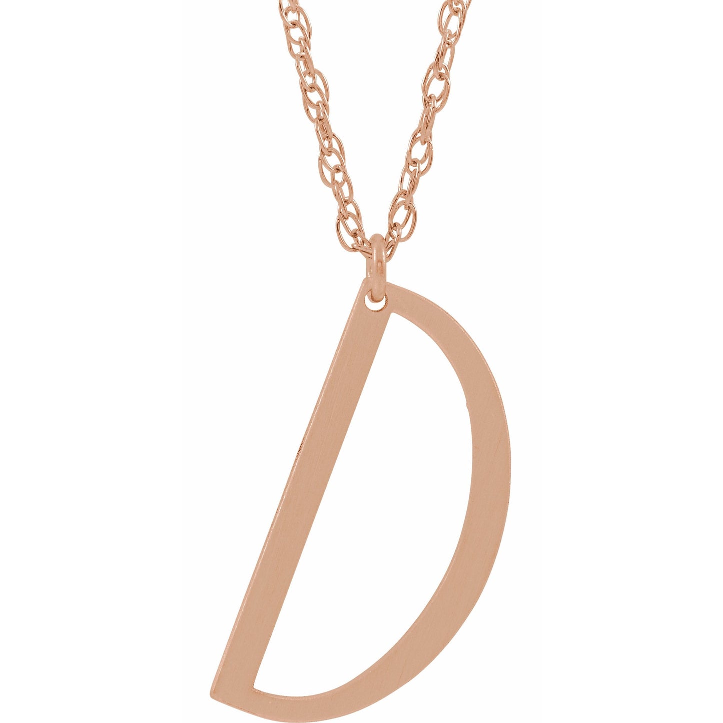 14K Rose Block Initial D 16-18 Necklace with Brush Finish