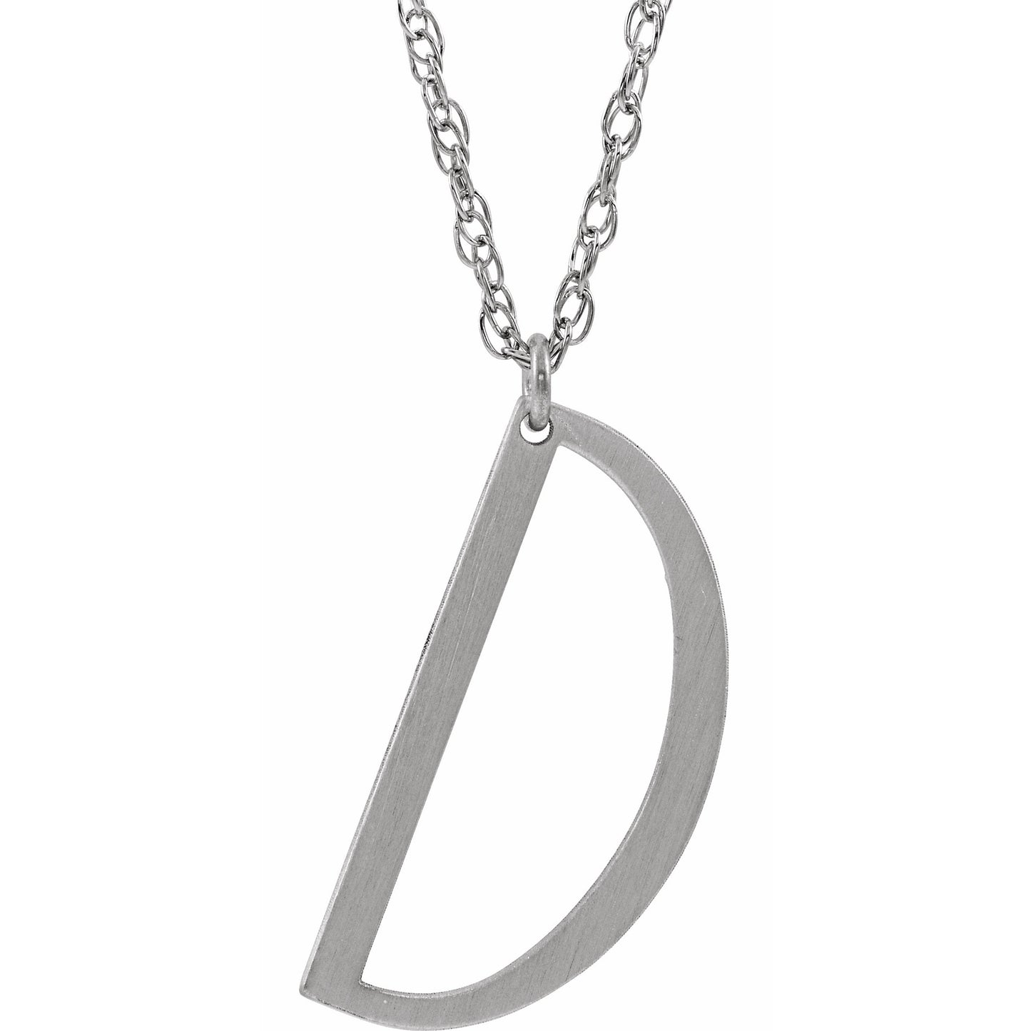 14K White Block Initial D 16-18 Necklace with Brush Finish