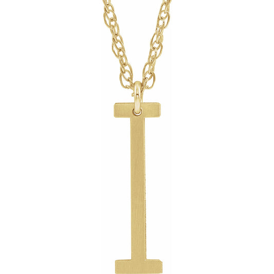 14K Yellow Block Initial I 16-18 Necklace with Brush Finish