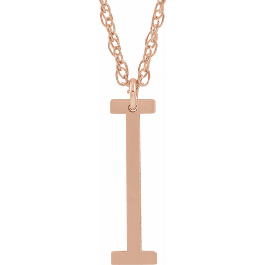 14K Rose Block Initial I 16-18 Necklace with Brush Finish