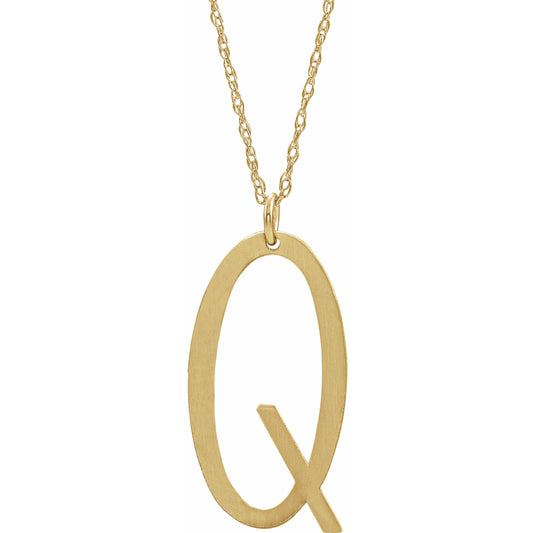 14K Yellow Block Initial Q 16-18 Necklace with Brush Finish