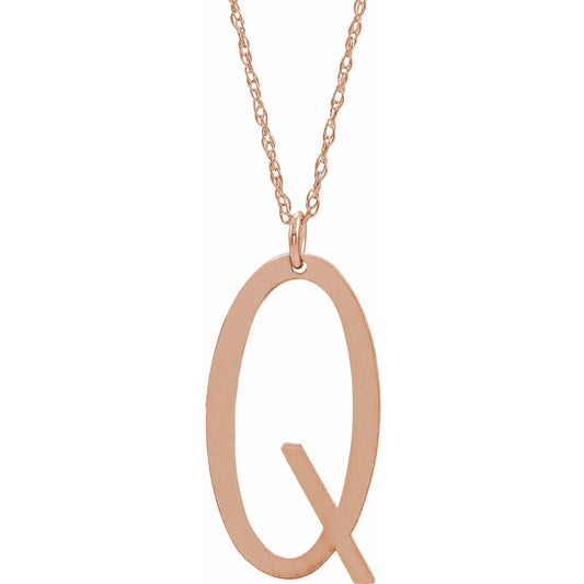 14K Rose Block Initial Q 16-18 Necklace with Brush Finish