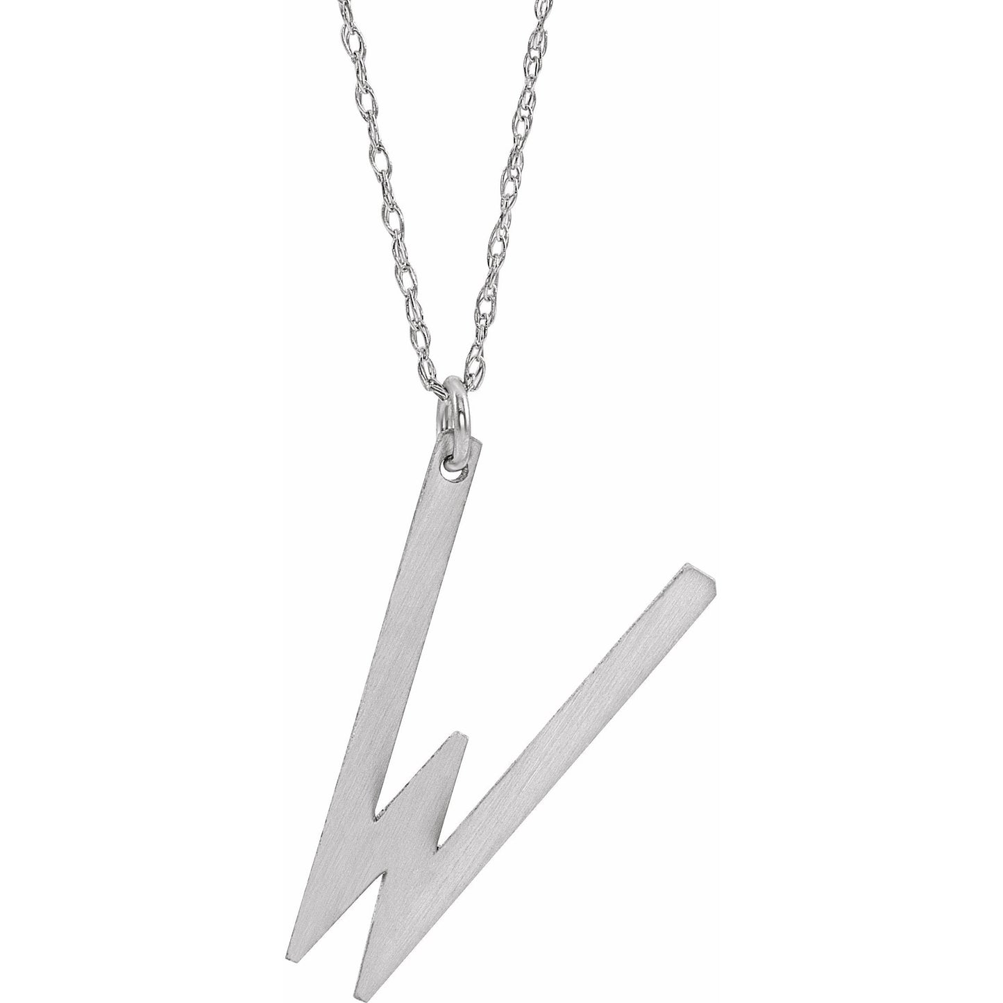 14K White Block Initial W 16-18 Necklace with Brush Finish