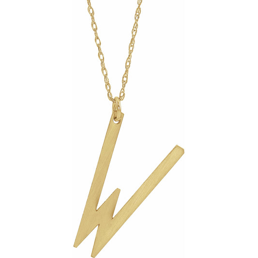 14K Yellow Block Initial W 16-18 Necklace with Brush Finish