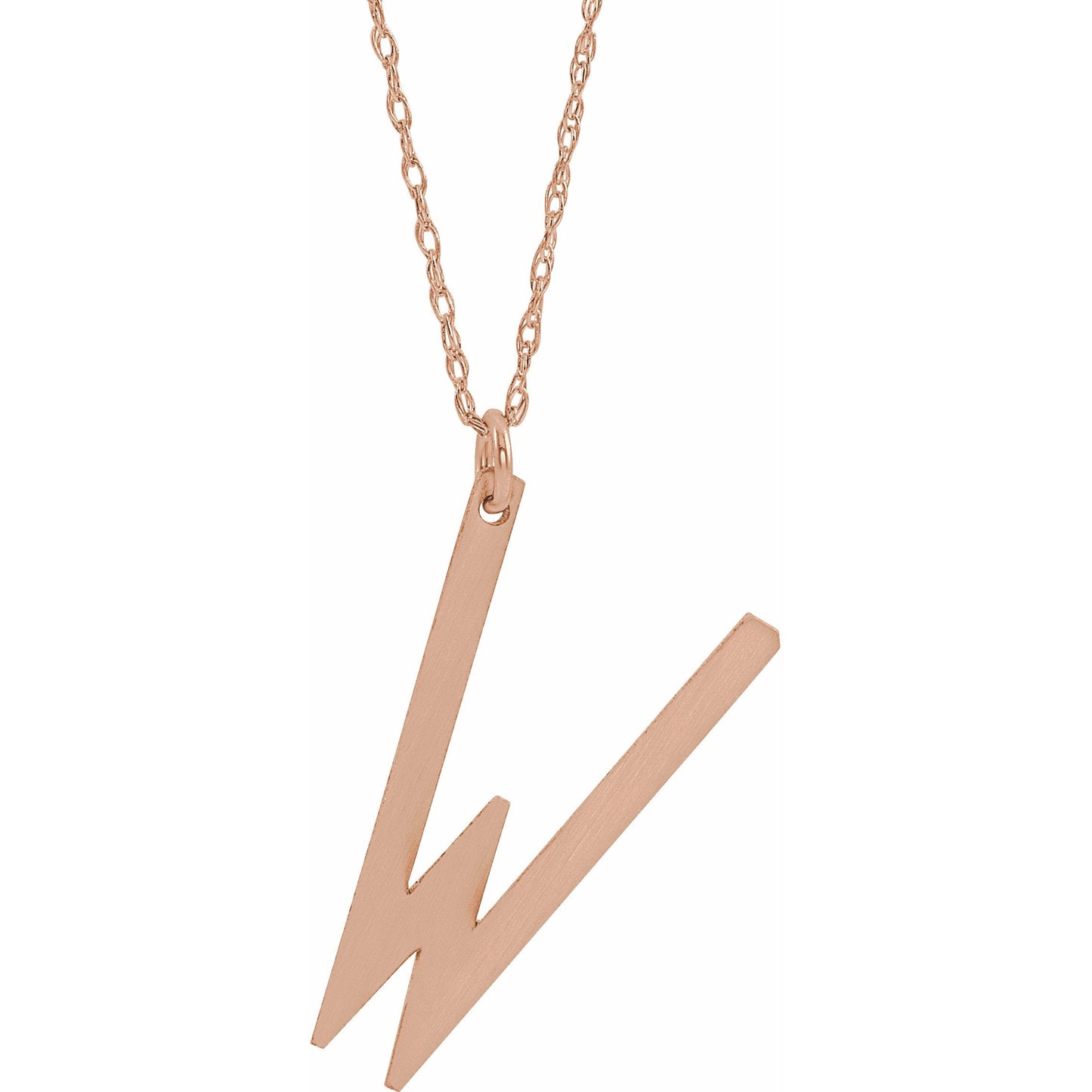 14K Rose Block Initial W 16-18 Necklace with Brush Finish