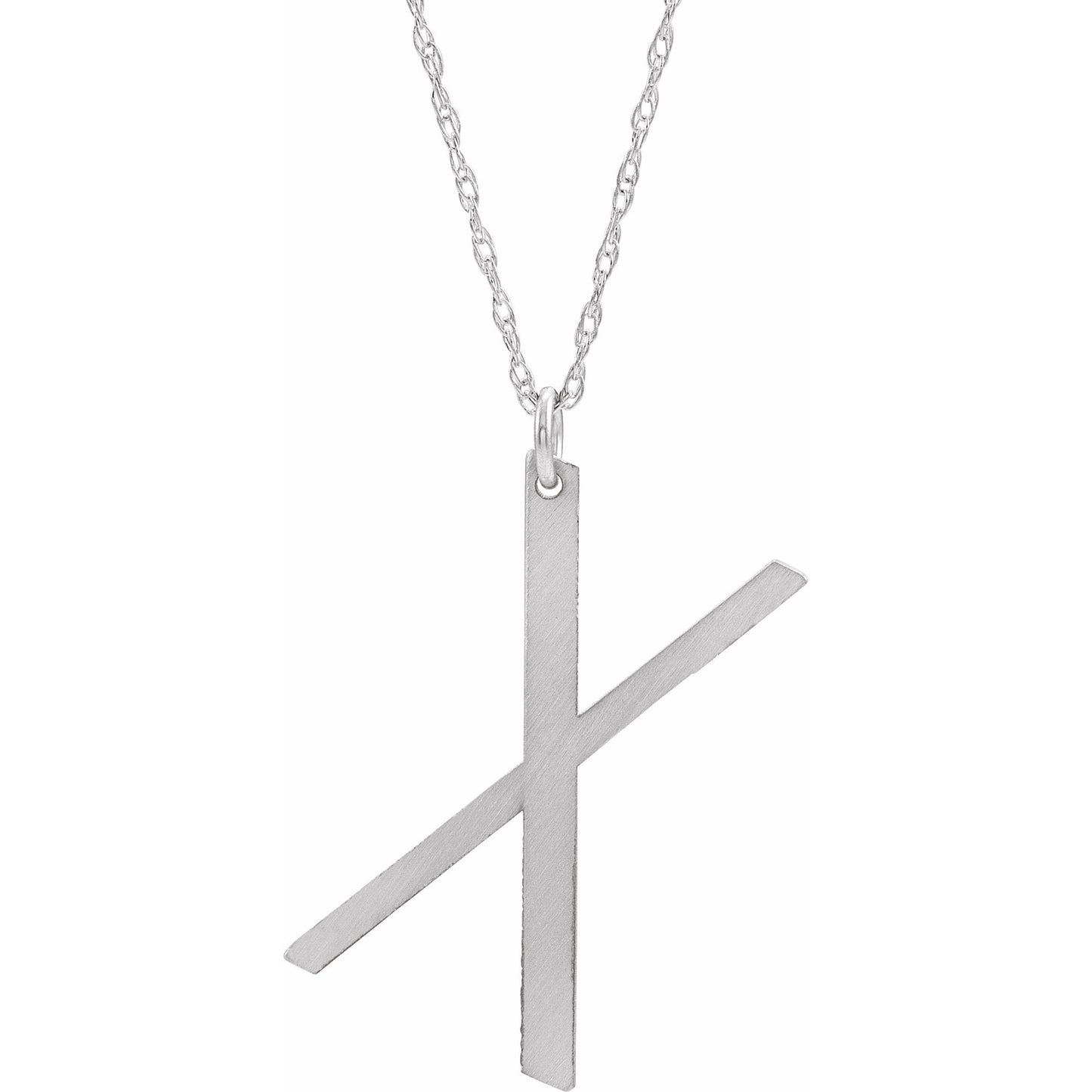 14K White Block Initial X 16-18 Necklace with Brush Finish