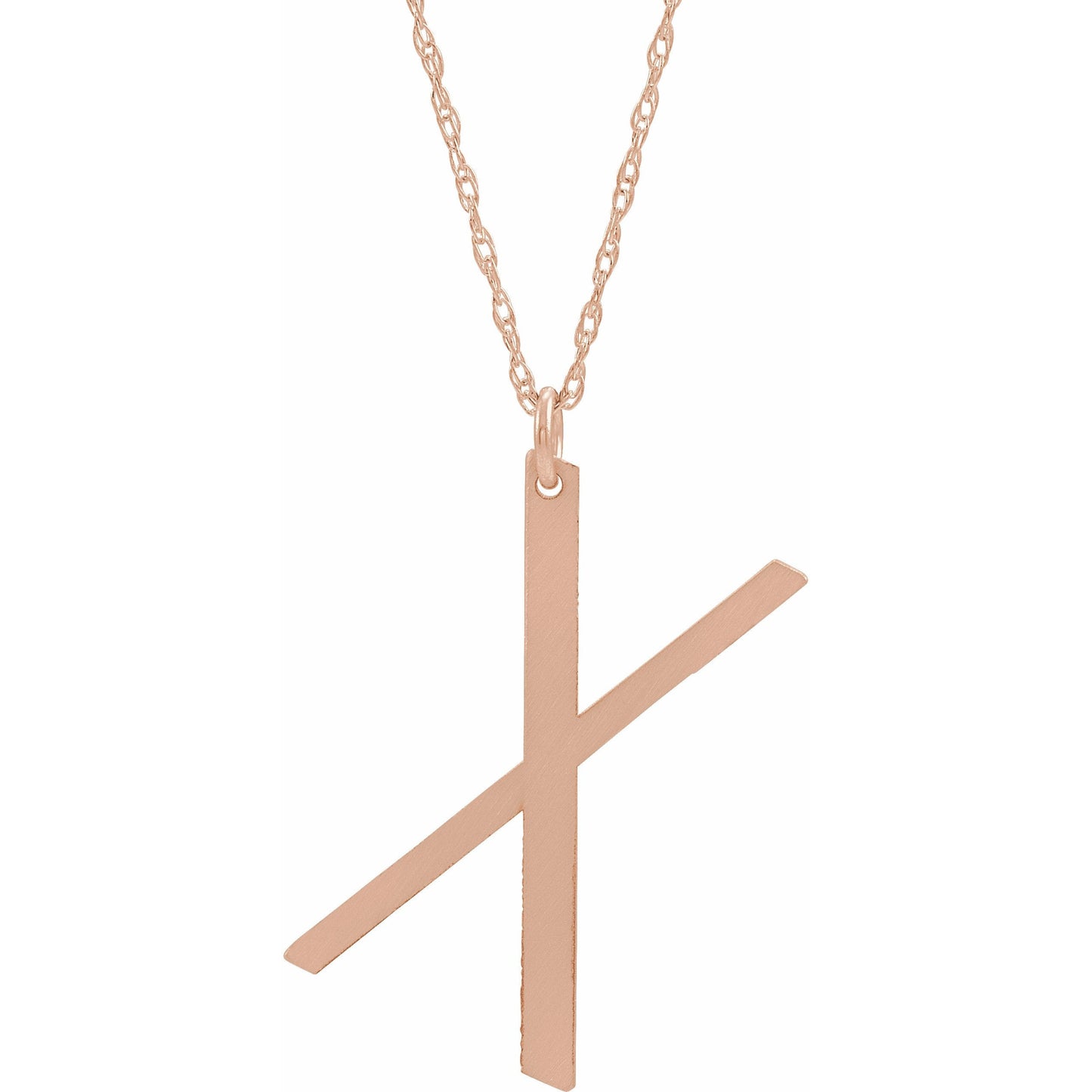 14K Rose Block Initial X 16-18 Necklace with Brush Finish