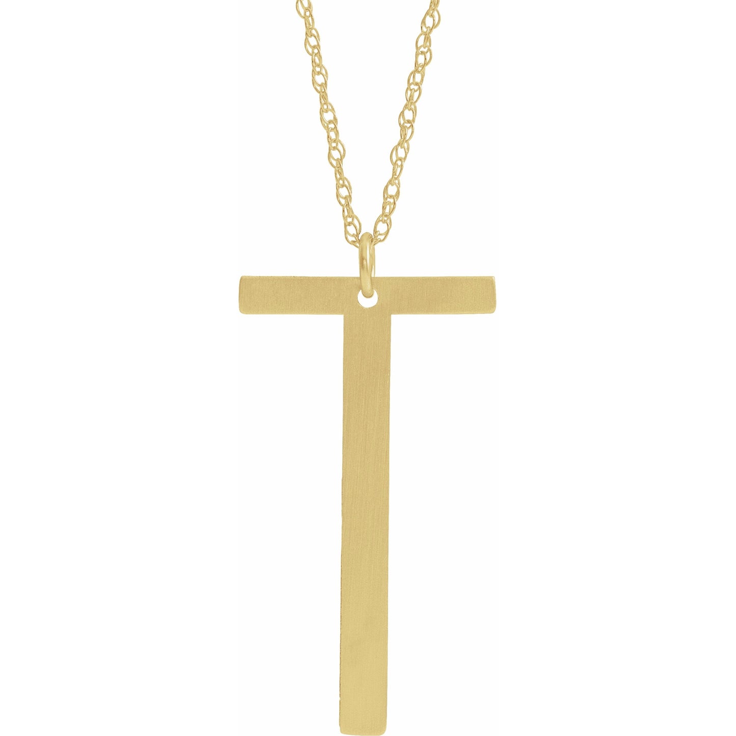 14K Yellow Block Initial T 16-18 Necklace with Brush Finish