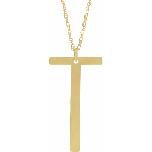 14K Yellow Block Initial T 16-18 Necklace with Brush Finish
