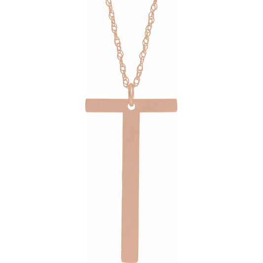 14K Rose Block Initial T 16-18 Necklace with Brush Finish