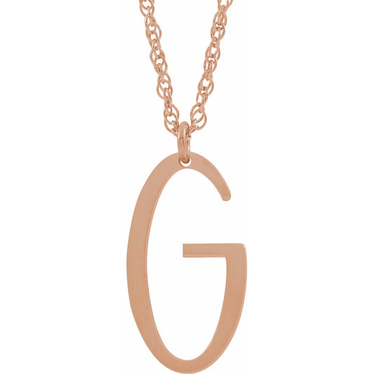 14K Rose Block Initial G 16-18 Necklace with Brush Finish