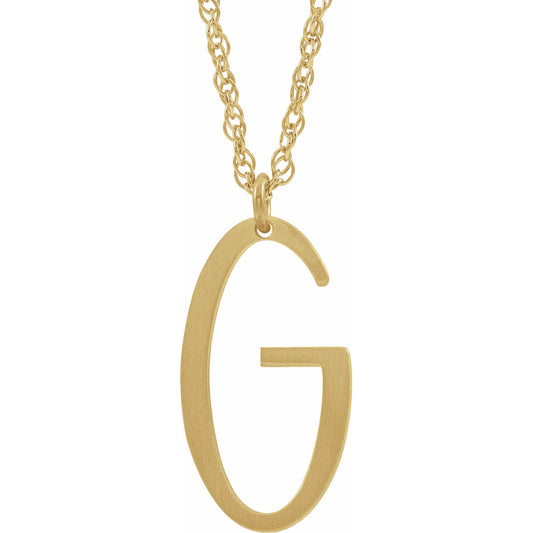 14K Yellow Block Initial G 16-18 Necklace with Brush Finish