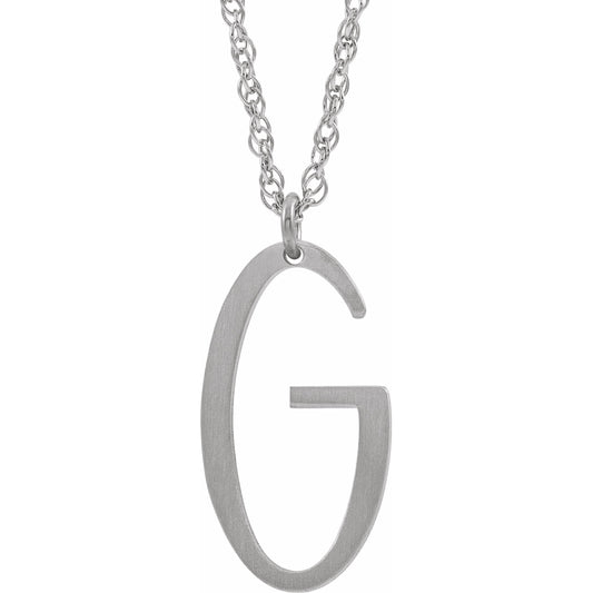 14K White Block Initial G 16-18 Necklace with Brush Finish