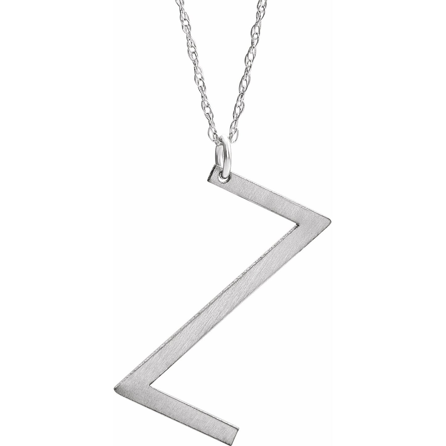 14K White Block Initial Z 16-18 Necklace with Brush Finish