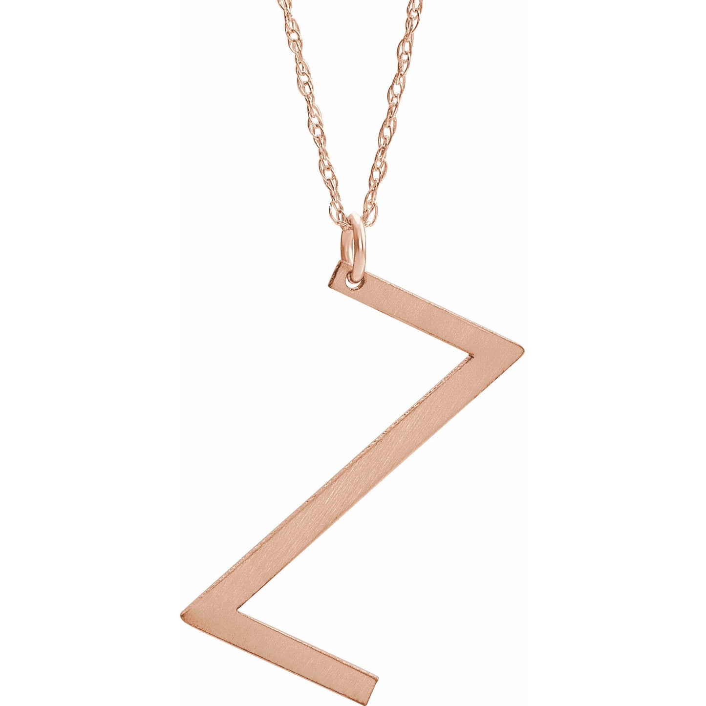 14K Rose Block Initial Z 16-18 Necklace with Brush Finish