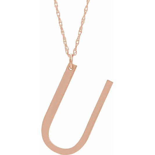 14K Rose Block Initial U 16-18 Necklace with Brush Finish