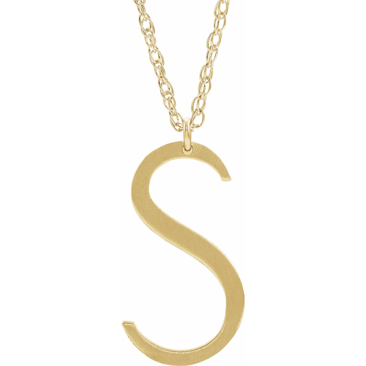 14K Yellow Block Initial S 16-18 Necklace with Brush Finish