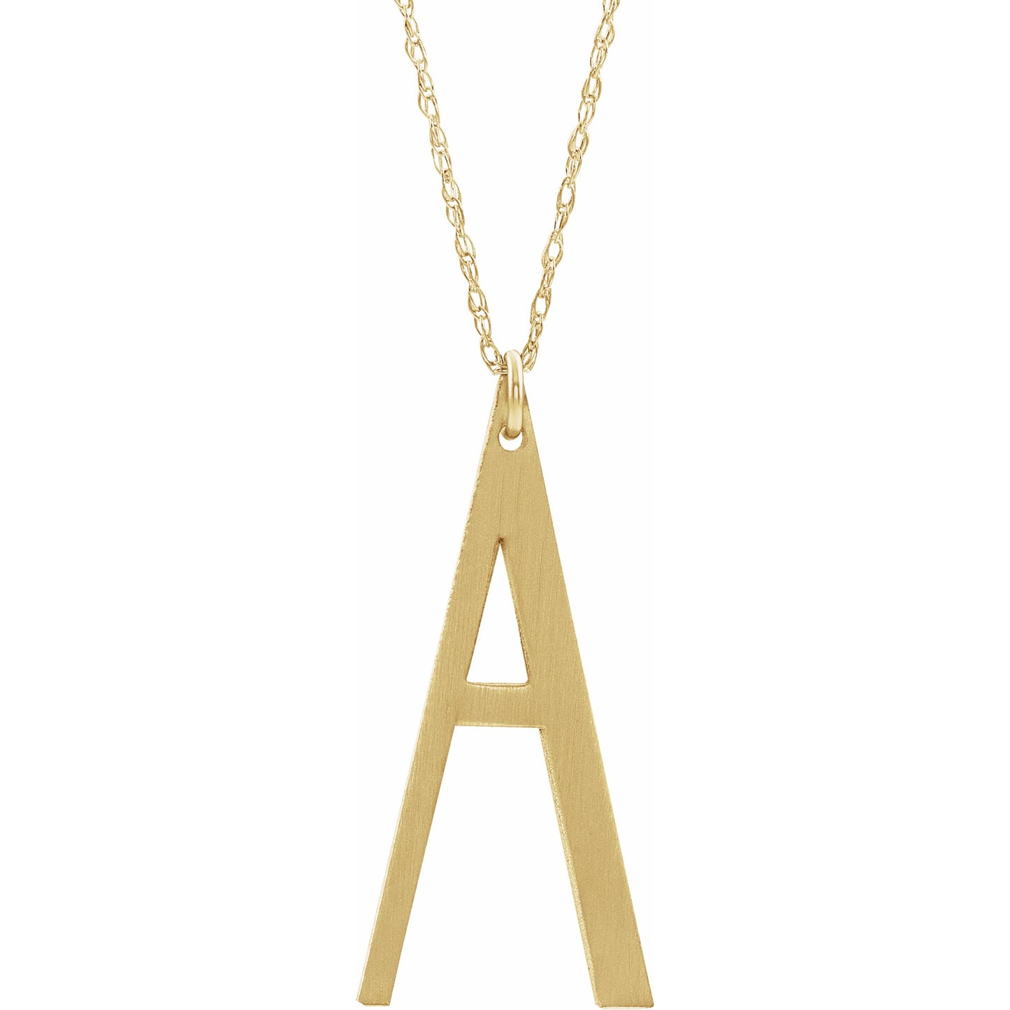 14K Yellow Block Initial A 16-18 Necklace with Brush Finish