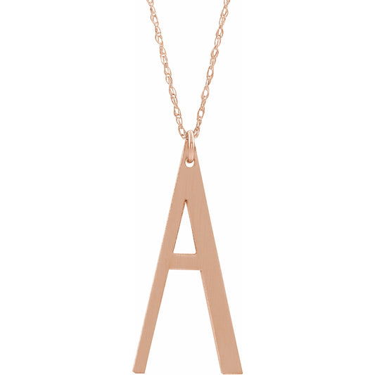 14K Rose Block Initial A 16-18 Necklace with Brush Finish