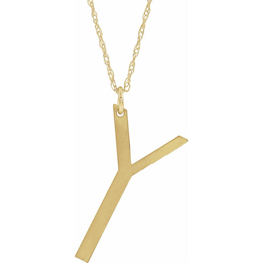 14K Yellow Block Initial Y 16-18 Necklace with Brush Finish