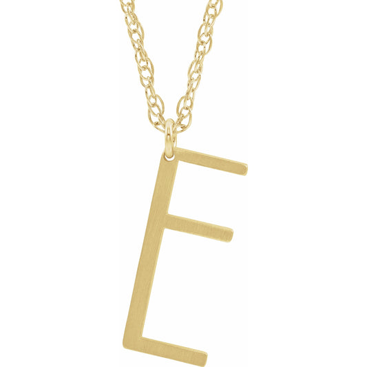 14K Yellow Block Initial E 16-18 Necklace with Brush Finish