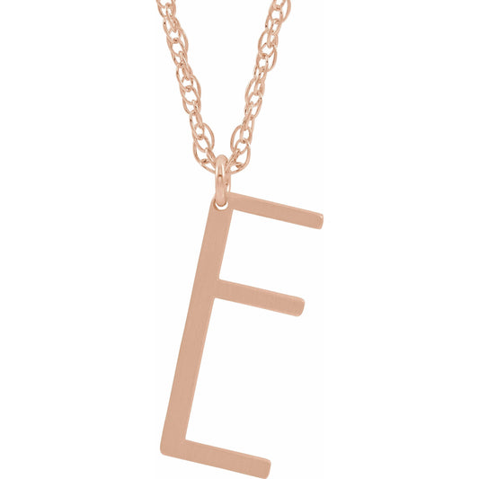 14K Rose Block Initial E 16-18 Necklace with Brush Finish