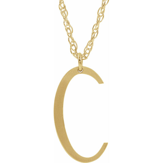 14K Yellow Block Initial C 16-18 Necklace with Brush Finish