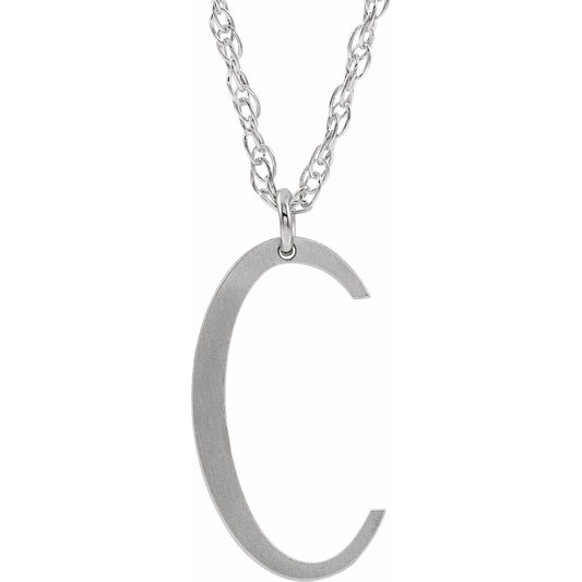 14K White Block Initial C 16-18 Necklace with Brush Finish