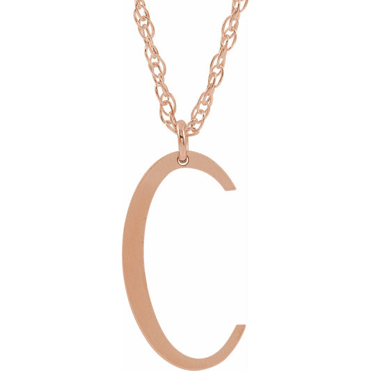 14K Rose Block Initial C 16-18 Necklace with Brush Finish