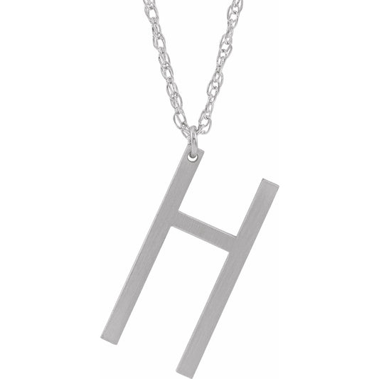 14K White Block Initial H 16-18 Necklace with Brush Finish