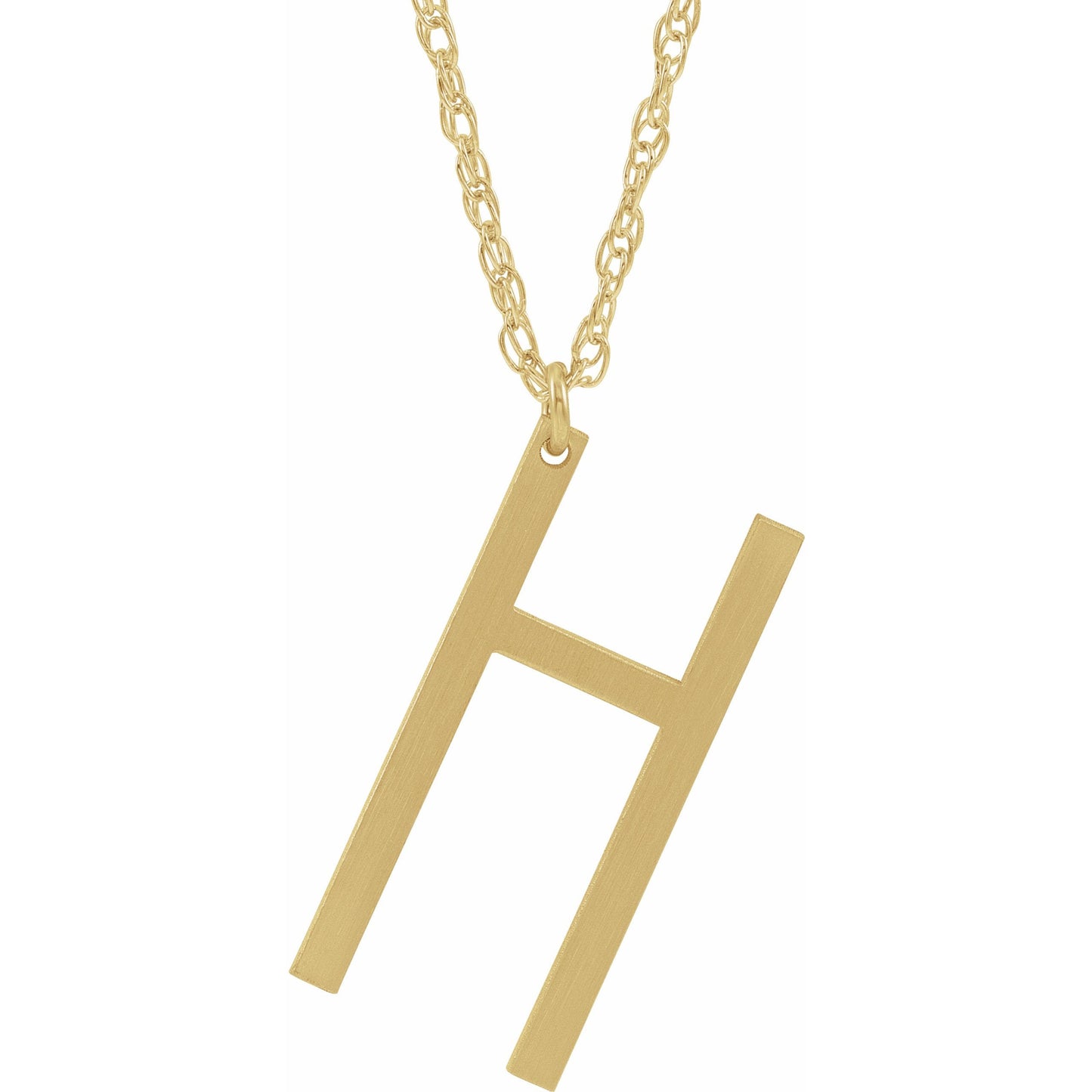 14K Yellow Block Initial H 16-18 Necklace with Brush Finish