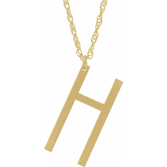 14K Yellow Block Initial H 16-18 Necklace with Brush Finish