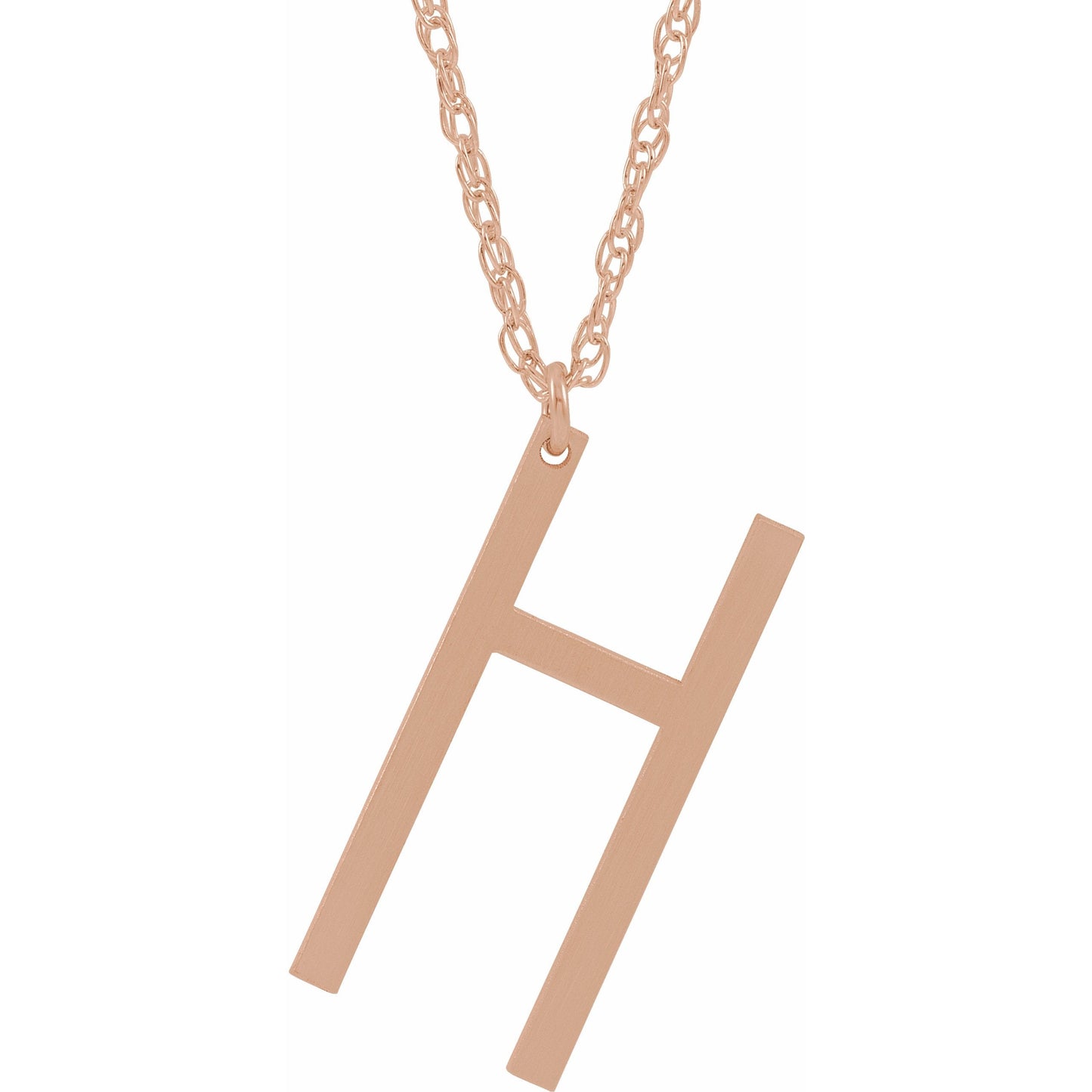 14K Rose Block Initial H 16-18 Necklace with Brush Finish