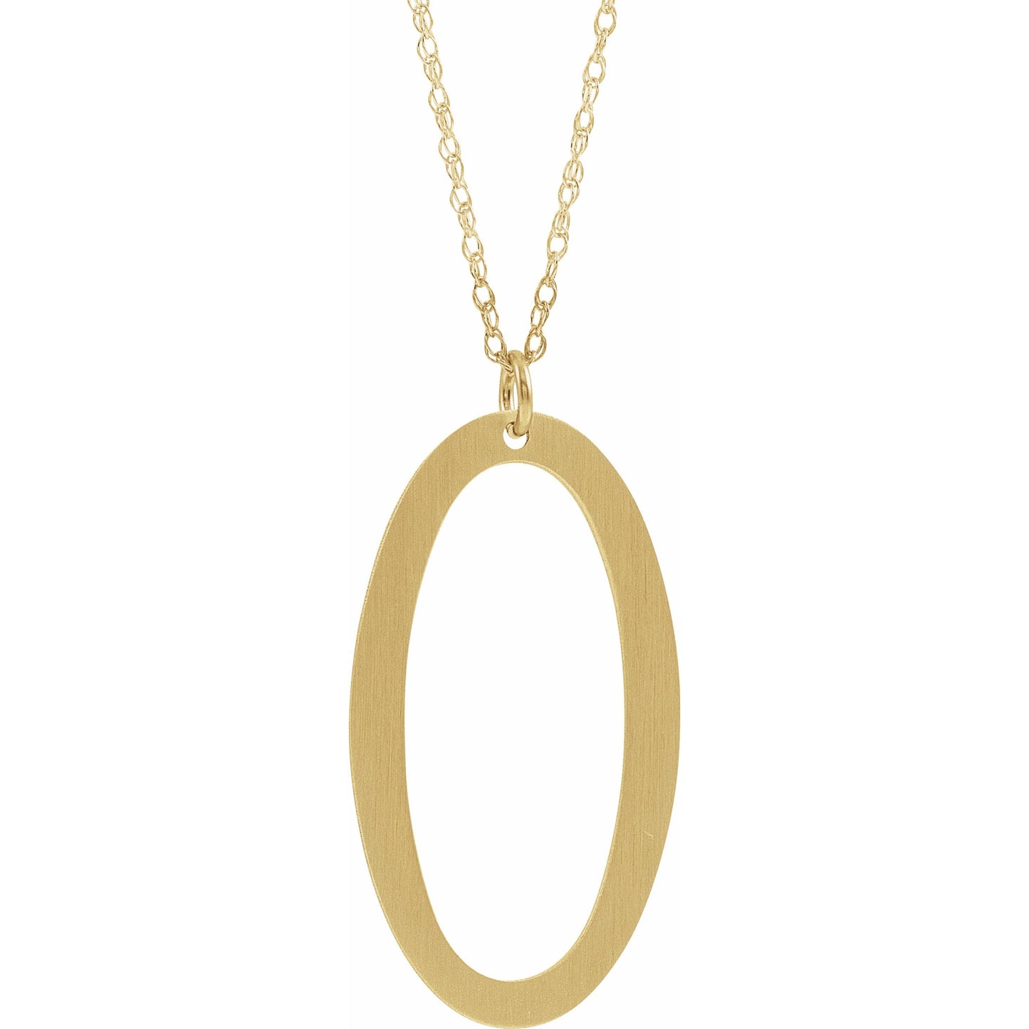 14K Yellow Block Initial O 16-18 Necklace with Brush Finish