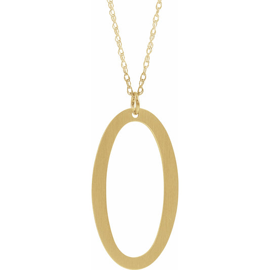 14K Yellow Block Initial O 16-18 Necklace with Brush Finish