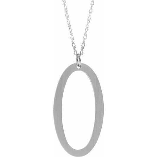 14K White Block Initial O 16-18 Necklace with Brush Finish