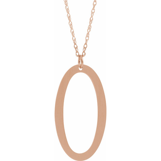 14K Rose Block Initial O 16-18 Necklace with Brush Finish