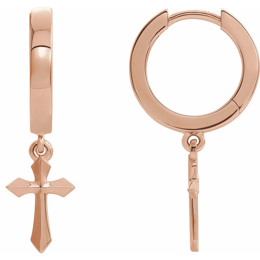 14K Rose Cross Drop Earrings