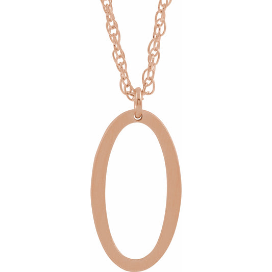 14K Rose Block Initial O 16-18 Necklace with Brush Finish