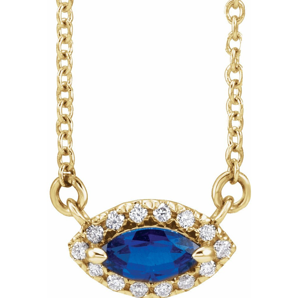 14K Yellow Blue Sapphire & .05 CTW Diamond Halo-Style 16 Necklace