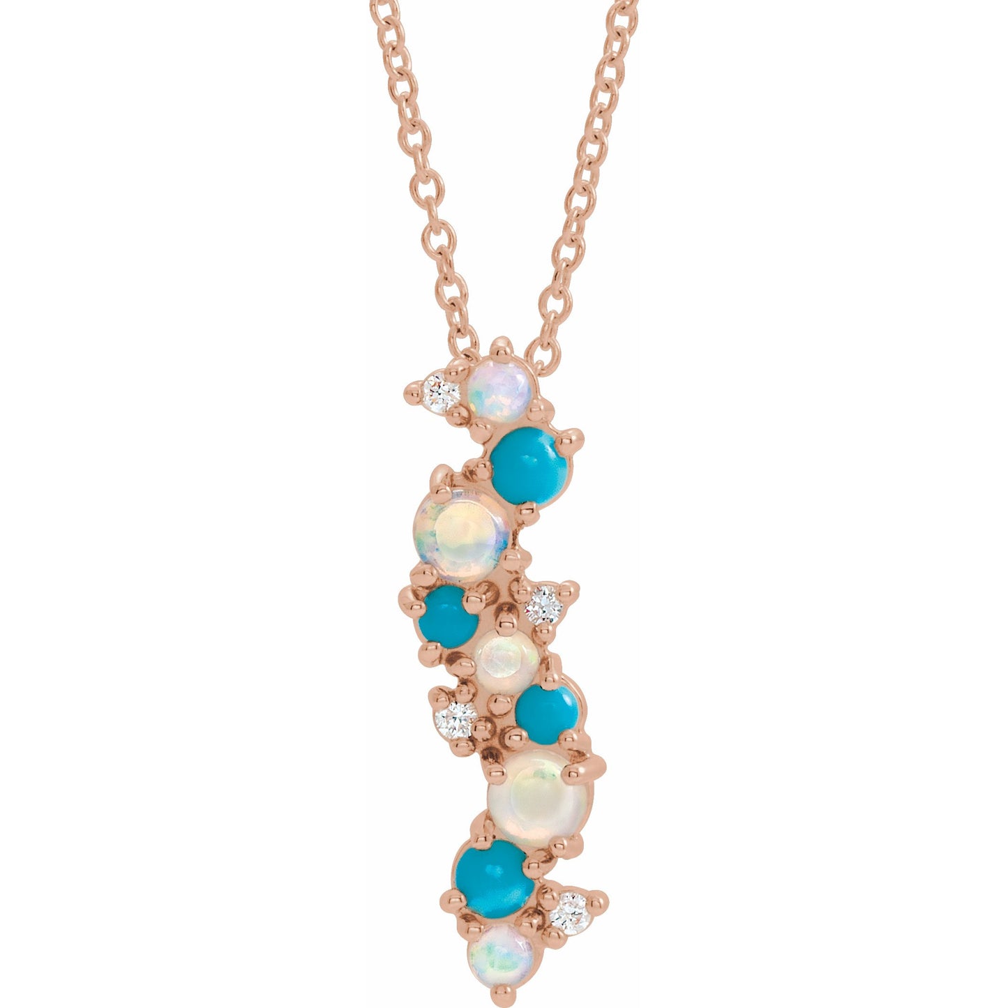 14K Rose Ethiopian Opal Turquoise & .03 CTW Diamond 16-18 Necklace