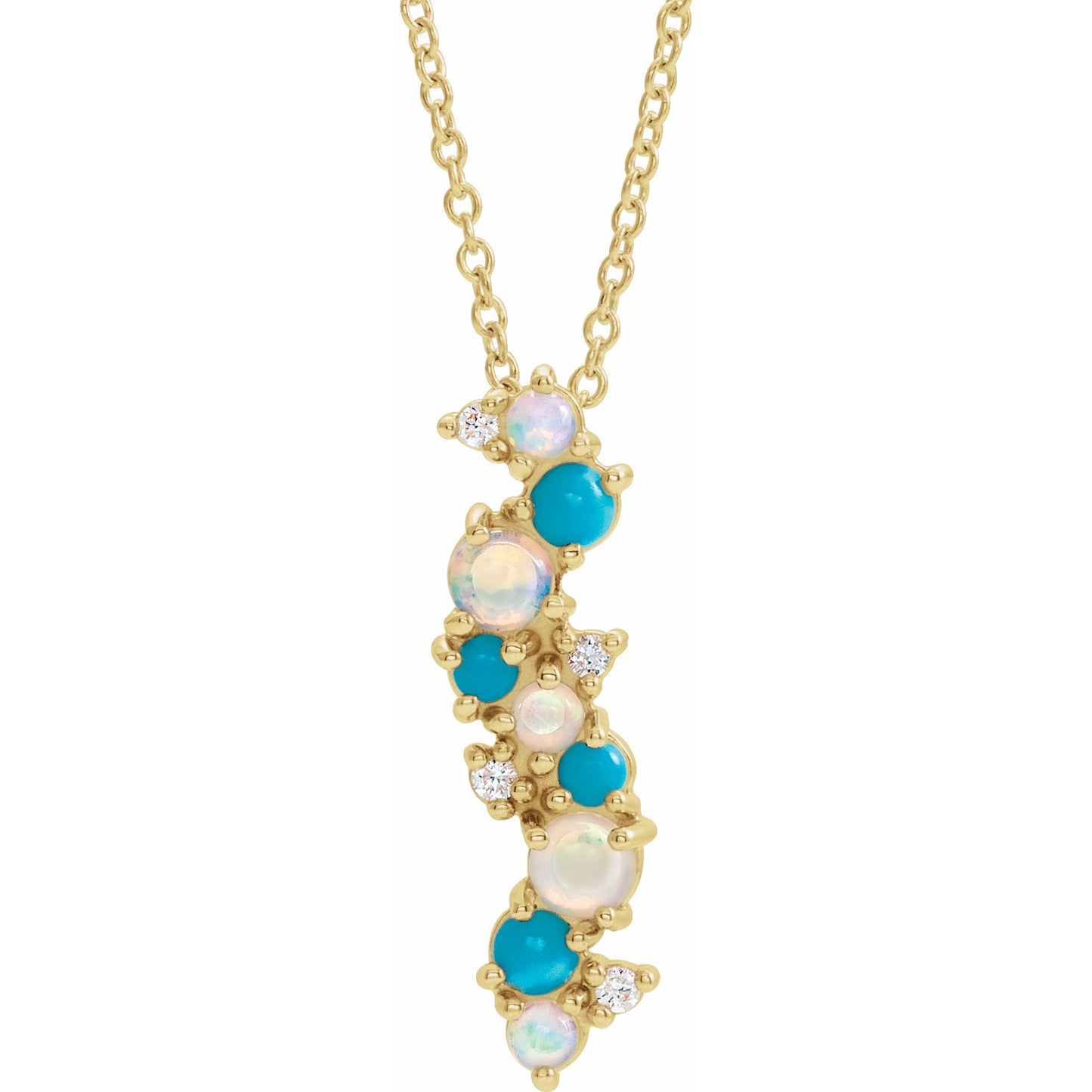 14K Yellow Ethiopian Opal Turquoise & .03 CTW Diamond 16-18 Necklace