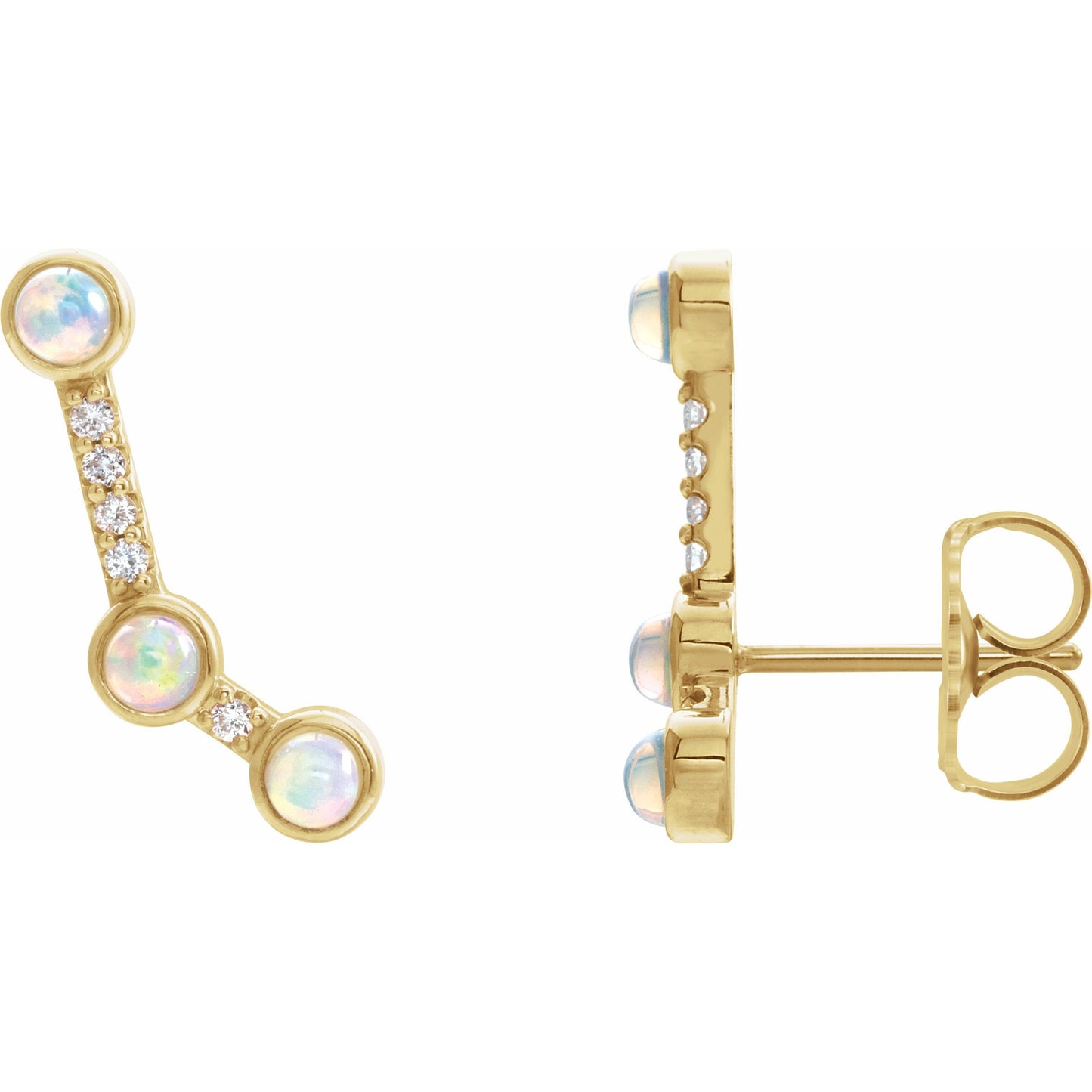 14K Yellow Ethiopian Opal & .08 CTW Diamond Ear Climbers