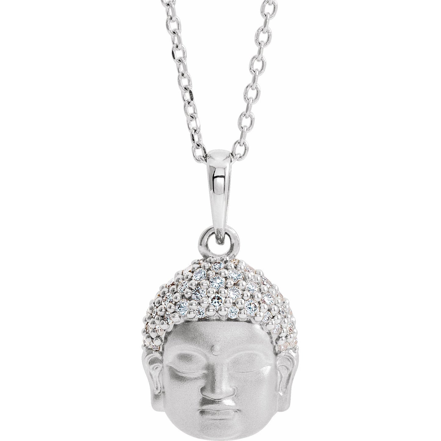 14K White 1/8 CTW Diamond Buddha 16-18 Necklace